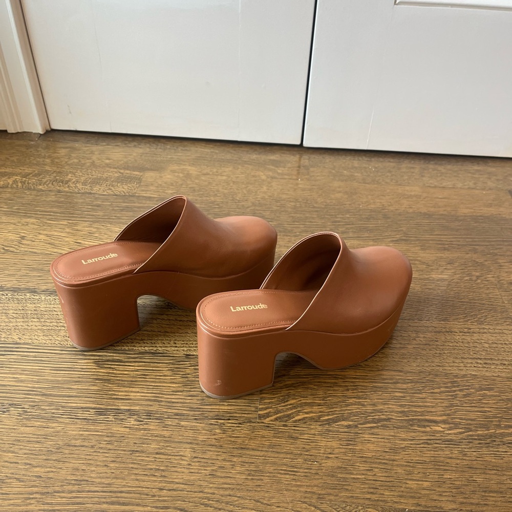 Larroude Brown Platform Mules
